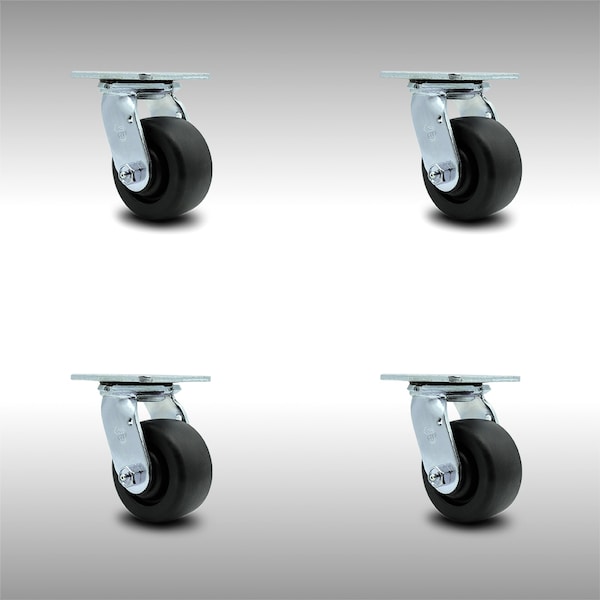 4 Inch Stainless Steel Polyolefin Wheel Swivel Caster Set with Ball Bearings SCC